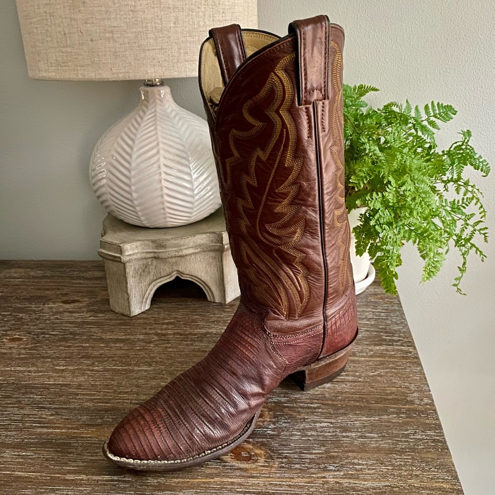Vtg Justin Lizard Western Cowboy Boots Mens 9 D Brown - Picture 8 of 12